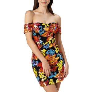 Dress The Population Jada Floral Sequin Mini Dress Size Large NWT